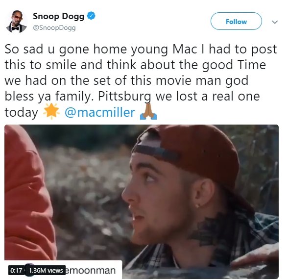 Snoop Dogg untuk Mac Miller (twitter/@SnoopDogg)