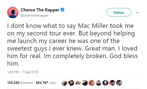 Chance The Rapper untuk Mac Miller (twitter/@chancetherapper)