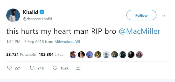 Khalid untuk Mac Miller (twitter/@thegreatkhalid)