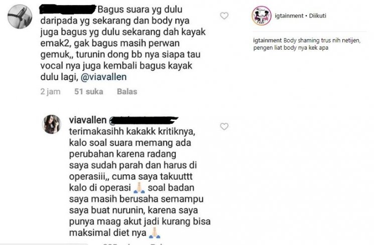 Komentar Via Vallen. (Instagram/@igtainment)