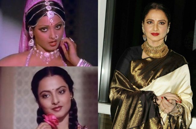 Rekha (Kolase bollywoodshaadis.com/Instagram/@rekha_the-actress)