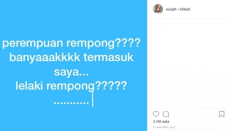 Postingan Suci, istri Sunu Eks Matta Band. (Instagram/@sucijsh)