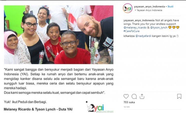 Melaney Ricardo dan Tyson Lynch untuk Yayasan Anyo Indonesia (Instagram/@yayasan_anyo_indonesia)