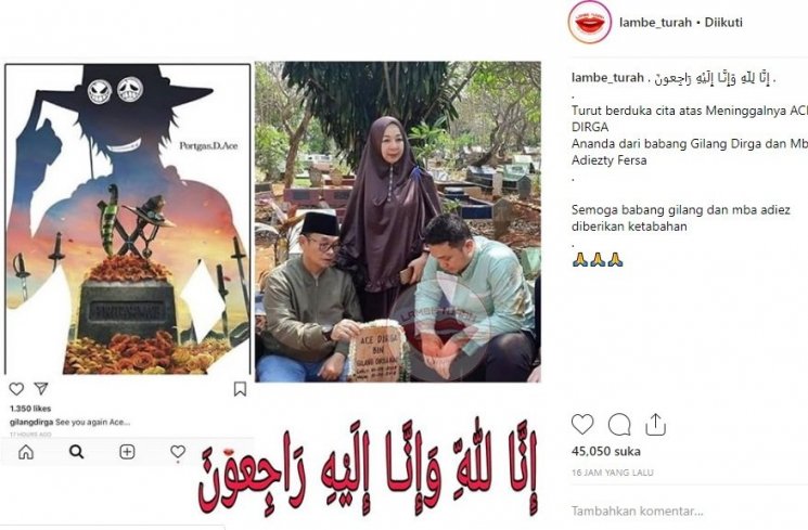 Anak Gilang Dirga meninggal dunia. (Instagram/@lambe_turah)