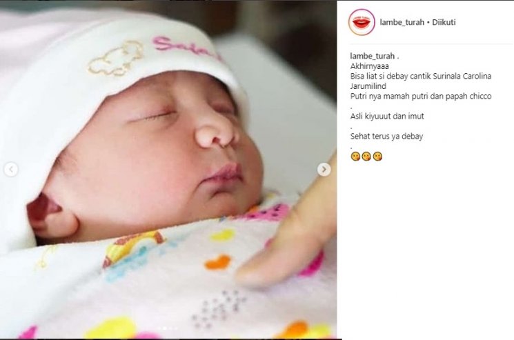 Surinala Carolina Jarumilind, putri Chicco Jerikho dan Putri Marino. (Instagram/@Lambe_turah)