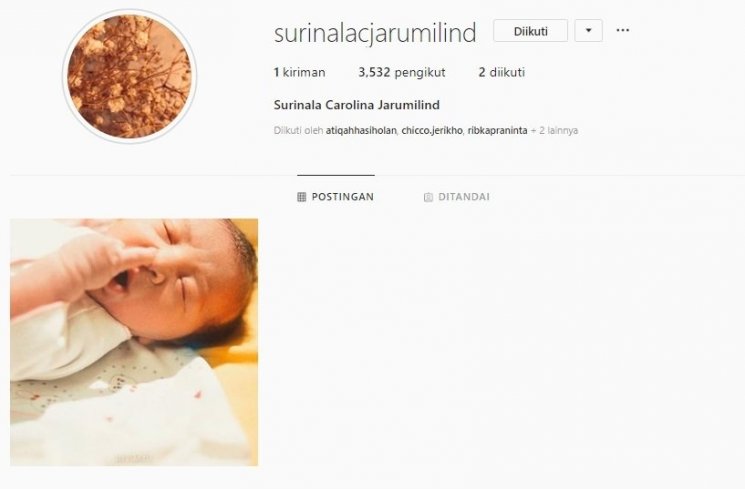 Akun Instagram Surinala Carolina Jarumilind. (Cupture Instagram @surinalacjarumilind)
