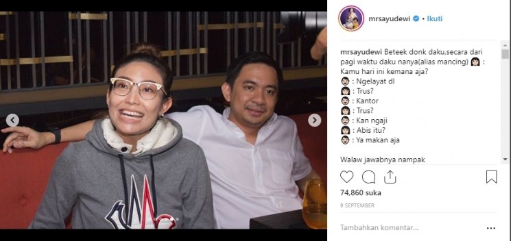 Kejutan dari Ragi Datau untuk Ayu Dewi. (Instagram/@mrsayudewi)