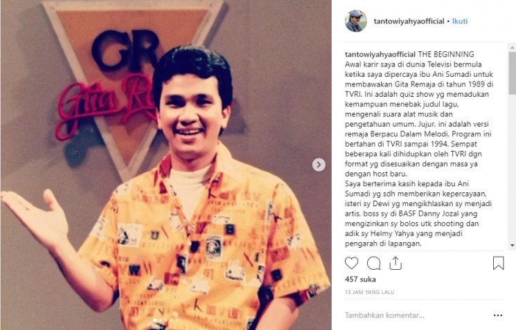 Awal karier presenter Tantowi Yahya. (Instagram/@tantowiyahya)