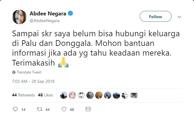 Abdee Slank khawatir keluarganya belum bisa dihubungi. (Twitter/@AbdeeNegara)