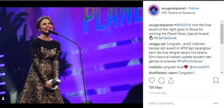 Rossa di Anugerah Planet Muzik 2018 (Instagram/@anugerahplanet)