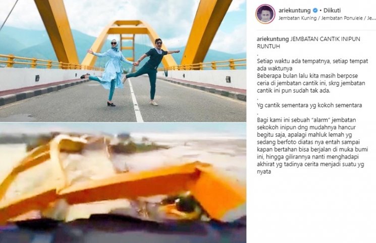 Postingan Arie Untung soal Gempa Palu. (Instagram/@ariekuntung)