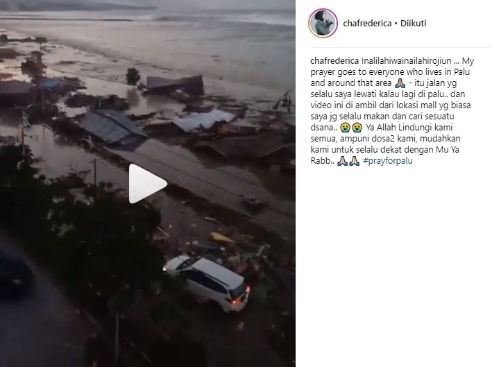 Postingan Chacha Frederica soal Gempa Palu. (Instagram/@chafrederica)