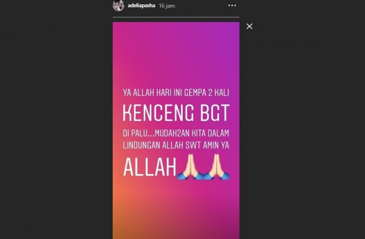 Postingan Instagram Story Adelia Pasha. (Capture Instagram @adeliapasha).