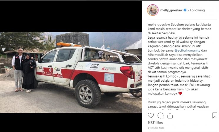 Melly Goeslaw dan Anto Hoed di Lombok (Instagram/@melly_goeslaw)