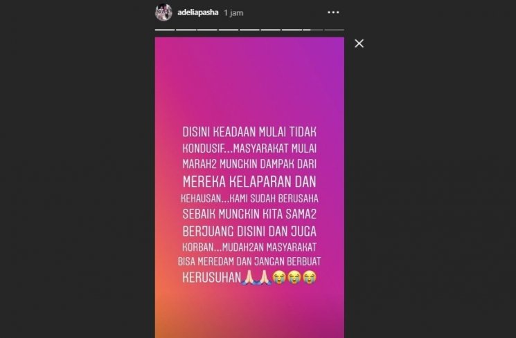 Postingan Instagram Story Adelia Pasha. (Instagram/@adeliapasha)