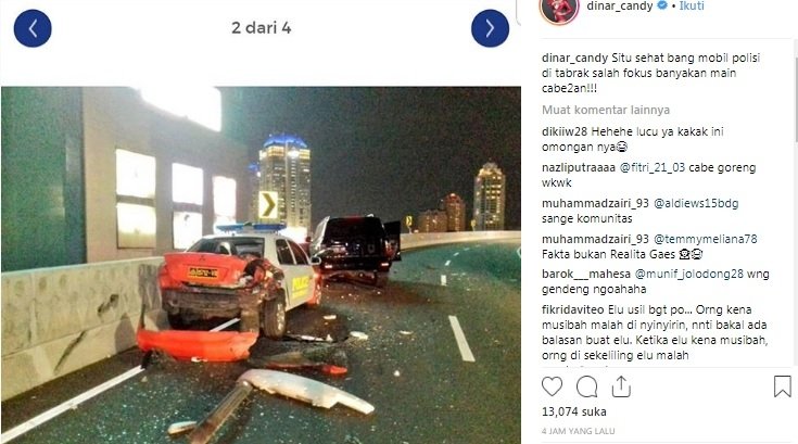 Postingan Dinar Candy soal kecelakaan Marko Simic. [Instagram @dinar_candy]