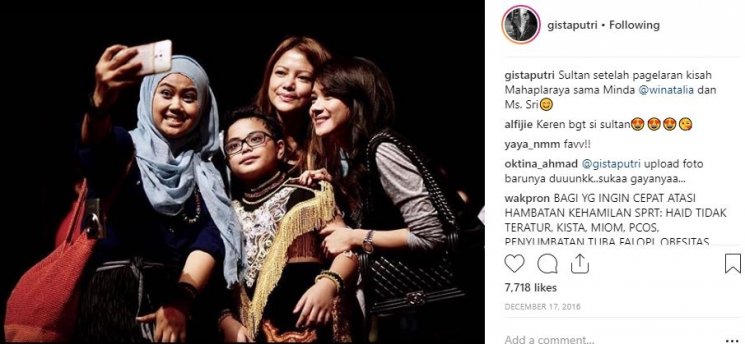 Gista Putri (kanan) dan Wina Natalia (tengah). (Instagram/@gistaputri)