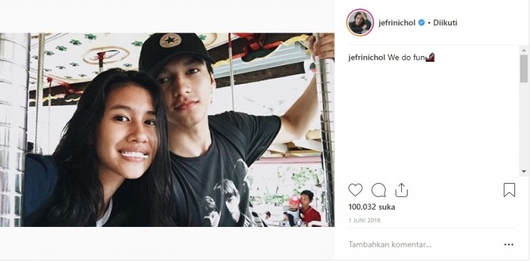 Jefri Nichol dan Shenina Cinamon. (Instagram/@jefrinichol)