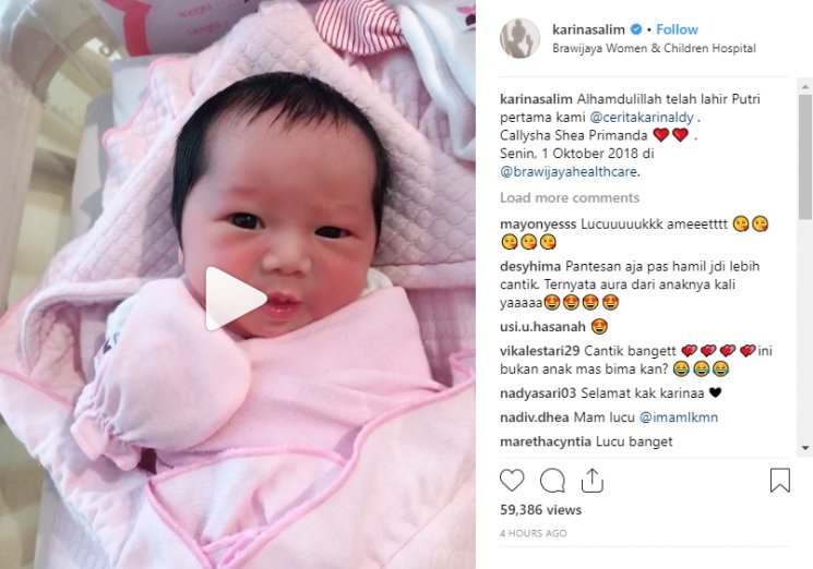 Karina Salim melahirkan anak pertama (Instagram/@karinasalim)