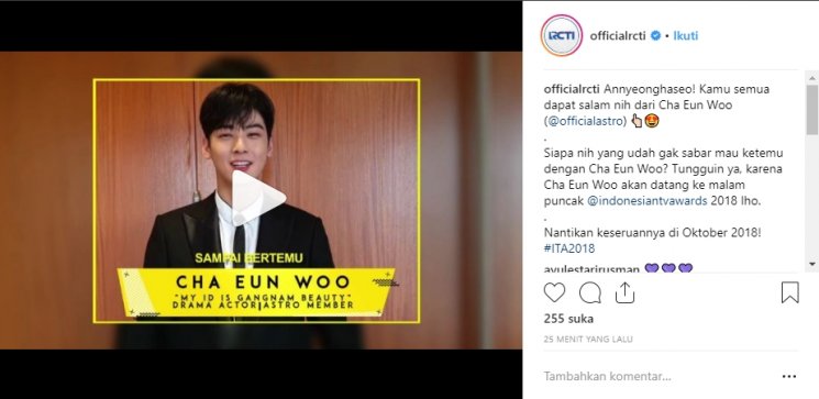 Cha Eun Woo Astro (Instagram/@@officialrcti)