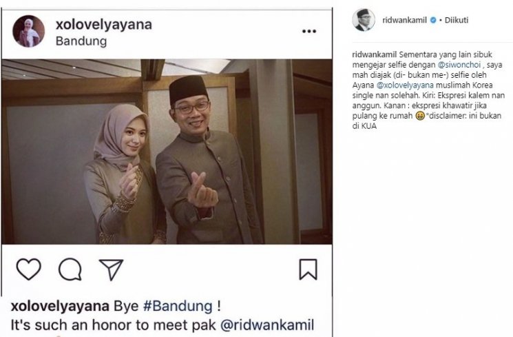 Editan foto Ridwan Kamil dan Ayana Jihye Moon karya netizen. (Instagram/@ridwankamil).