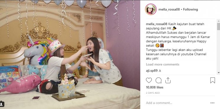 Via Vallen ulang tahun di kamar mewah (Instagram/@mella_rossa08)