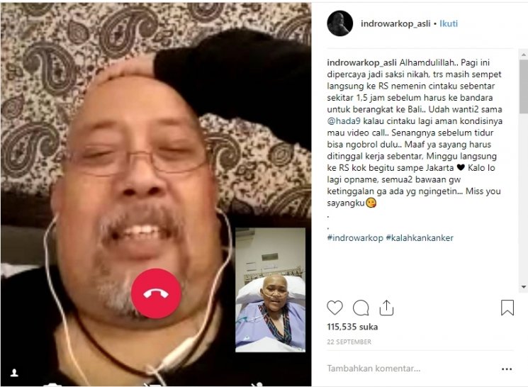 Kemesraan Indro Warkop dan Nita Saleh. (Instagram/@indrowarkop_asli)