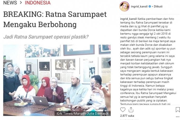 Klarifikasi Inggrid Kansil (Instagram/@Inggrid_kansil)