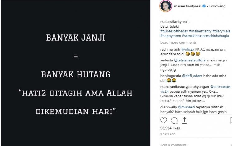 Postingan Maia Estianty. (Instagram)