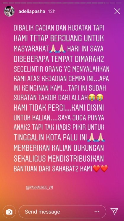 Adelia Pasha di Palu (Instagram/@adeliapasha)