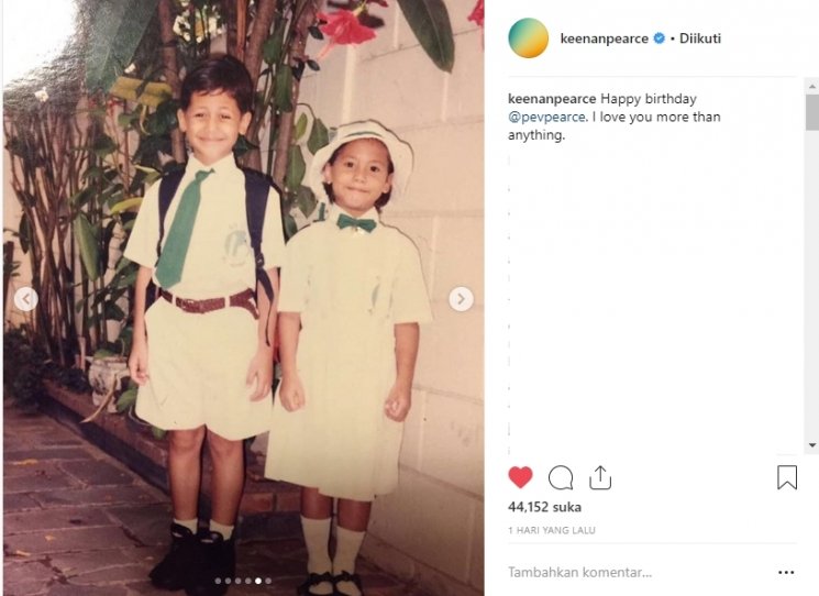 Foto masa kecil Keenan Pearce dan Pevita Pearce. (Instagram/@keenanpearce)