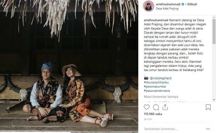 Gaya liburan Arief Muhammad dan Tiara Pangestika. (Instagram/@ariefmuhammad)