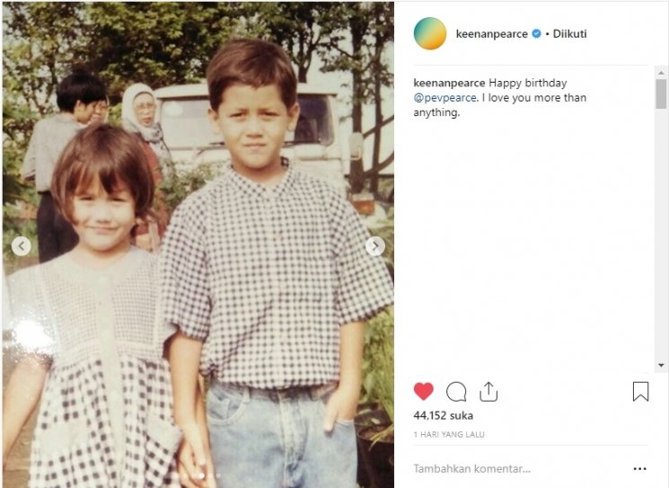 Foto masa kecil Keenan Pearce dan Pevita Pearce. (Instagram/@keenanpearce)
