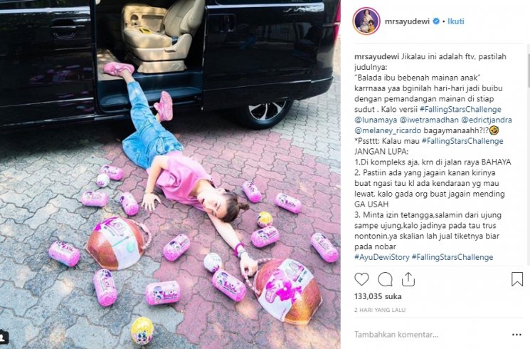 Ayu Dewi Ikutan Falling Stars Challenge (Instagram/@mrsayudewi)