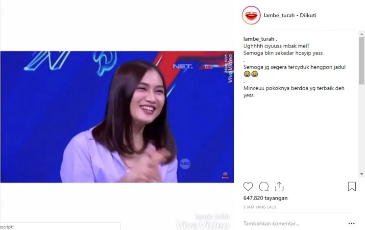Melody keceplosan bilang nikah tahun ini. (Instagram/@lambe_turah)