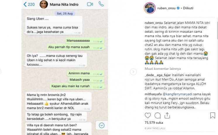 Chat terakhir Ruben Onsu dengan Istri Indro Warkop (Instagram/@ruben_onsu)