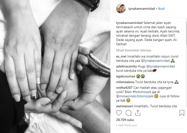 Postingan menantu Lydia Kandou atas kepergian ayah tercinta (Instagram/@tynakannamirdad)