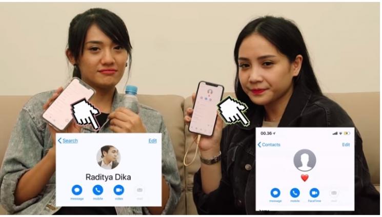 Nama kontak Raditya Dika di handphone Anissa Aziza. (Youtube/Anissa Aziza)