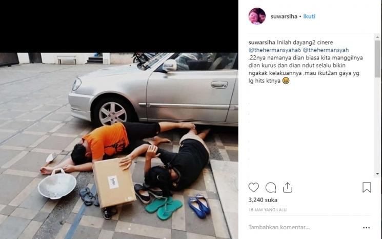 Asisten rumah tangga Anang Hermansyah lakukan falling stars challenge. (Instagram/@suwarsiha)