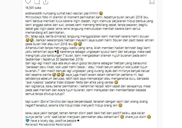 Curhatan Ardina Rasti. (Instagram/@ardinarasti6)