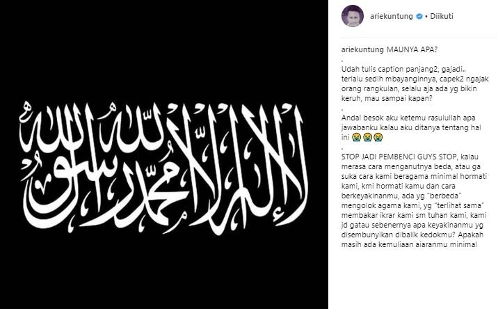 Artis komentar insiden pembakaran bendera tauhid. (Instagram/@ariekuntung)