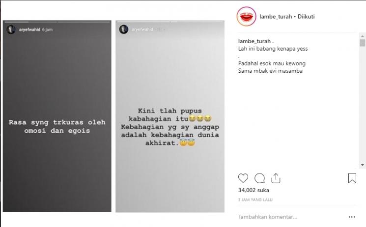 Curhatan calon suami Evi Masamba. (Instagram/@lambe_turah)