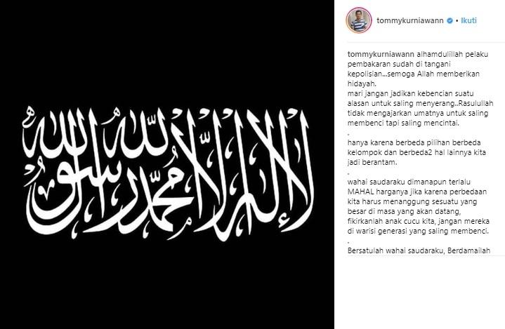 Artis komentar insiden pembakaran bendera tauhid. (Instagram/@tommykurniawann)