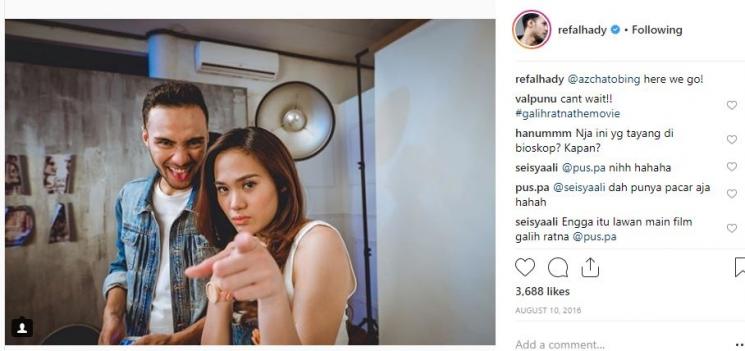 Refal Hady dan Sheryl Sheinafia. (Instagram/@refalhady)
