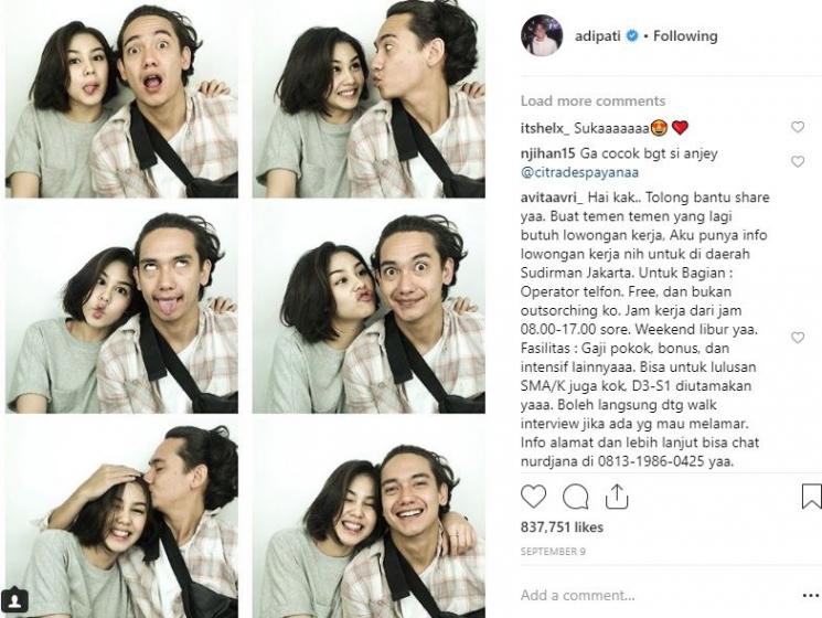 Adipati Dolken dan Vanesha Prescilla. (Instagram/@adipati)