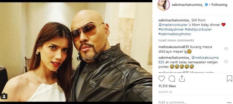 Deddy Corbuzier dan Sabrina Chairunnisa. (Instagram/@sabrinachairunnisa_)