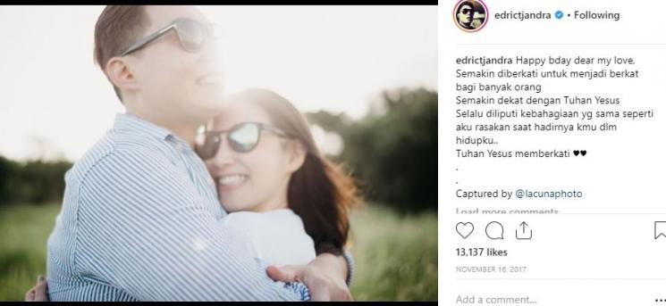 Edric Tjandra dan Venny. (Instagram/@edrictjandra)