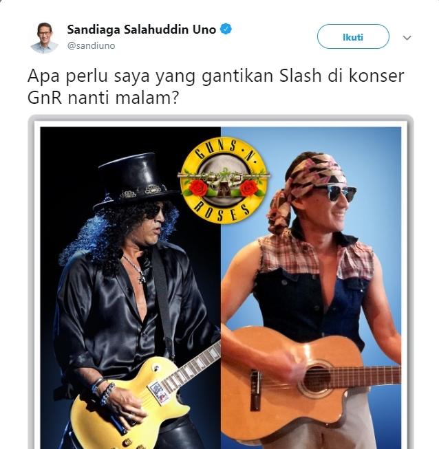 Sandiaga Uno dandan rocker. (Twitter/@sandiuno)
