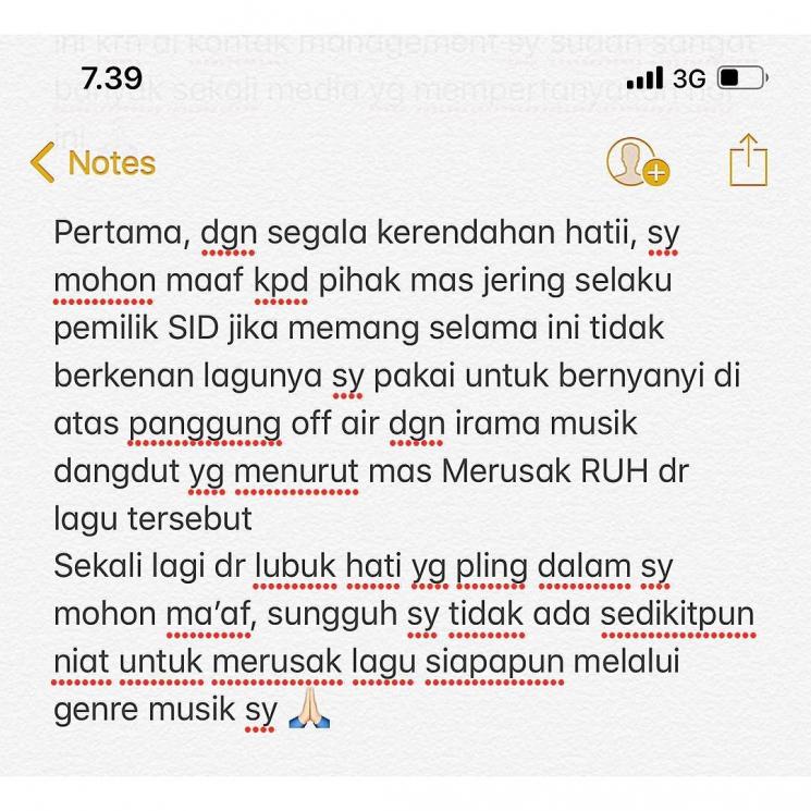 Klarifikasi Via Vallen. (Instagram/@viavallen)