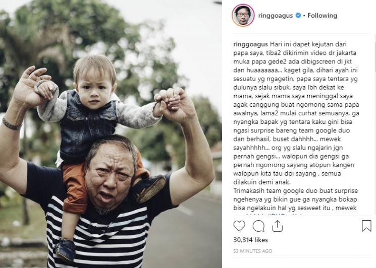 Ringgo Agus Rahman dapat kejutan di hari ayah (Instagram/@ringgoagus)